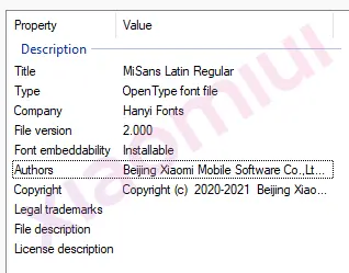 MI Sans 字体信息