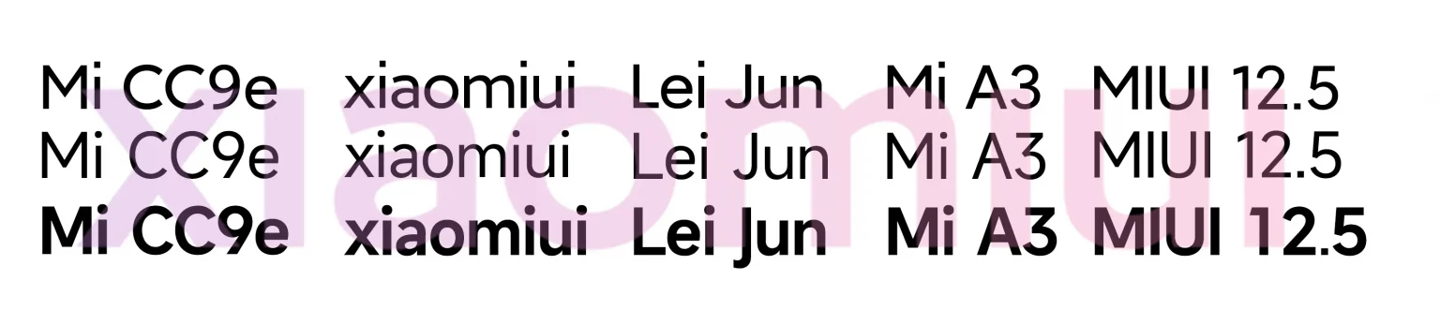 Mi Lan Pro VF、Mi Sans 和 Mi Prototype 210317 对比