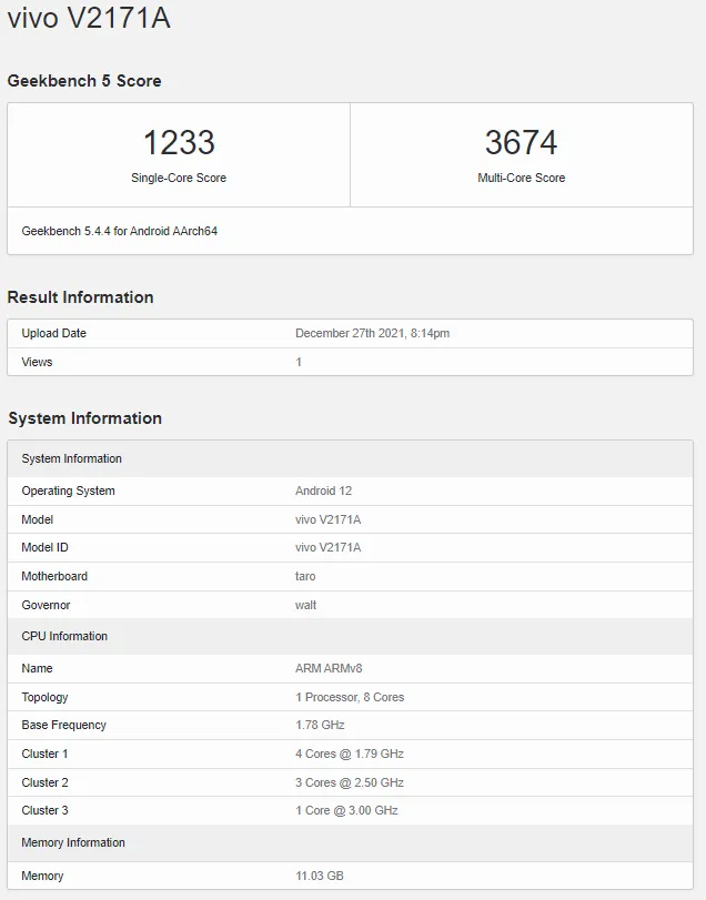 iQOO 9 手机 Geekbench 跑分