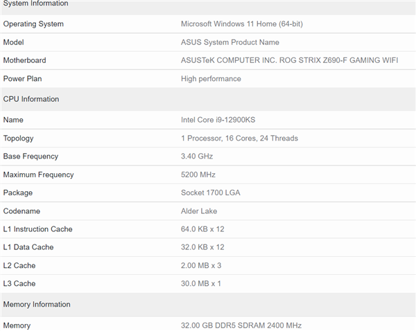 Intel 5.5GHz鸡血版i9-12900KS跑分首曝：单/多核都找不到对手