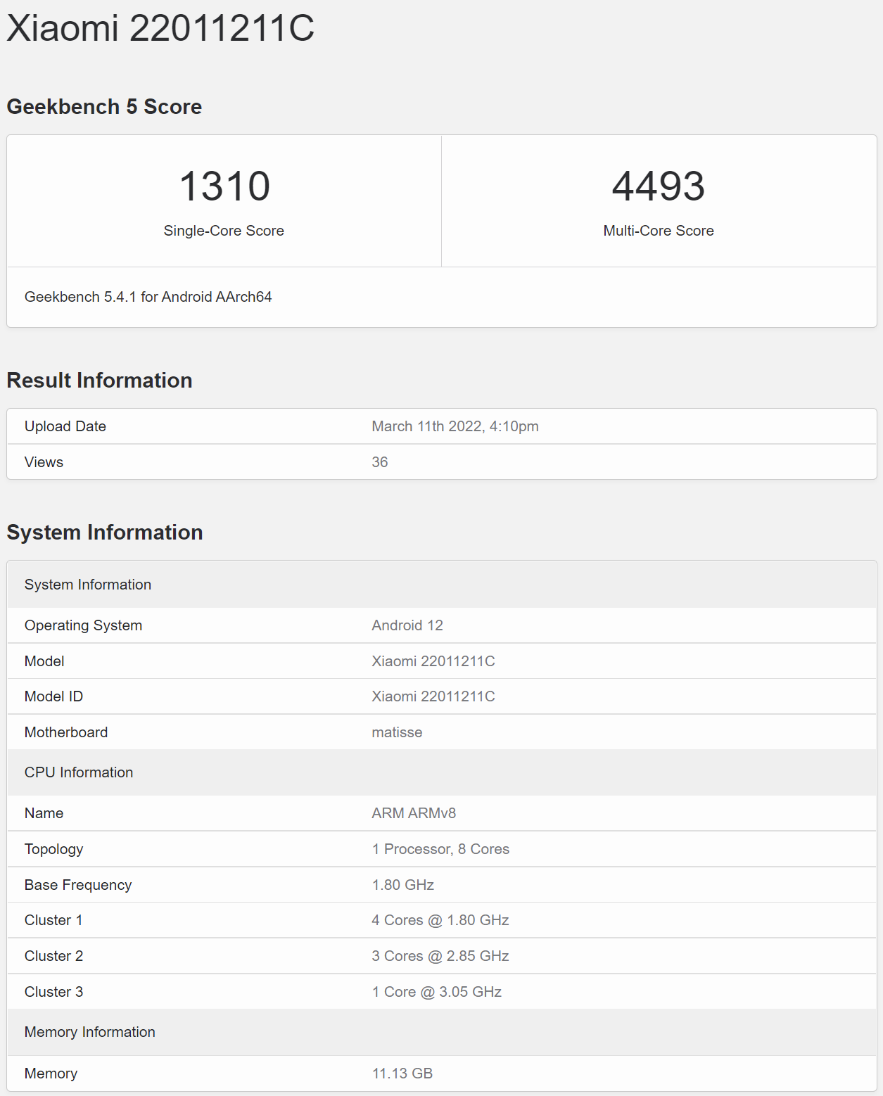 Xiaomi 22011211C 机型跑分