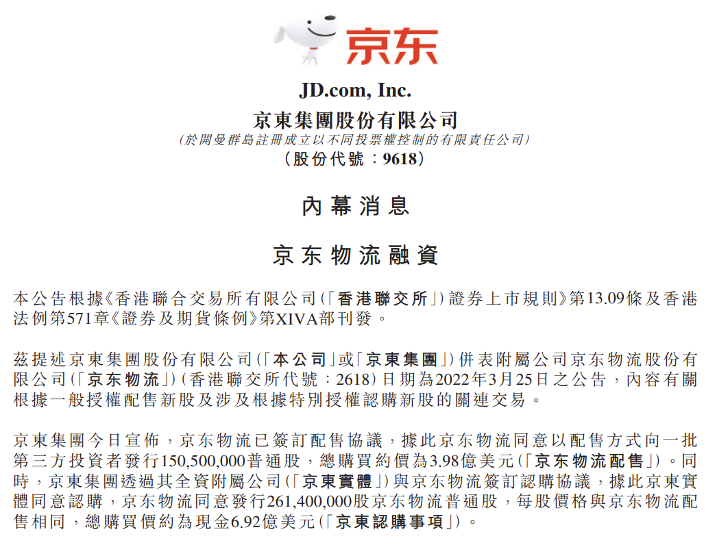 京东公告