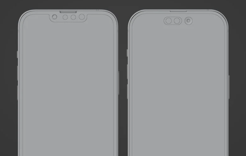 iPhone 13 Pro 渲染图(左)和 iPhone 14 Pro 渲染图(右)