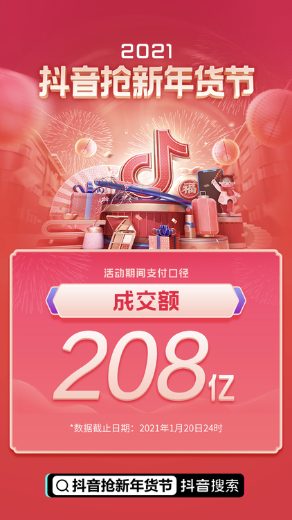 抖音抢新年货节战报出炉！成交额破208亿