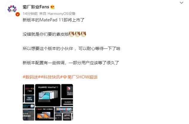 爆料称素皮版华为 MatePad 11 平板即将上市