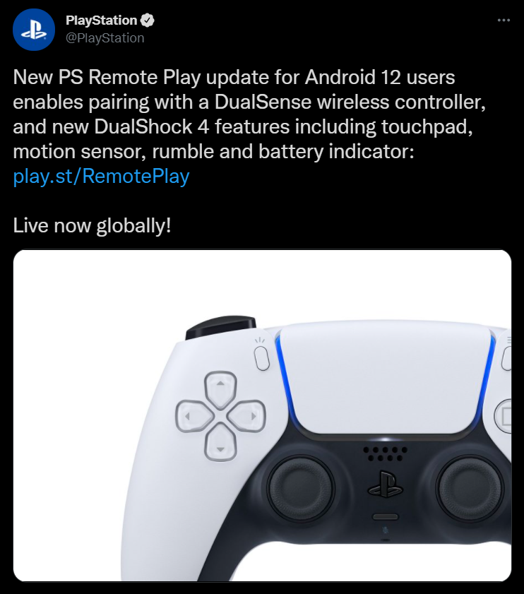 索尼 PS5 DualSense 手柄已支持 Android 12 串流使用