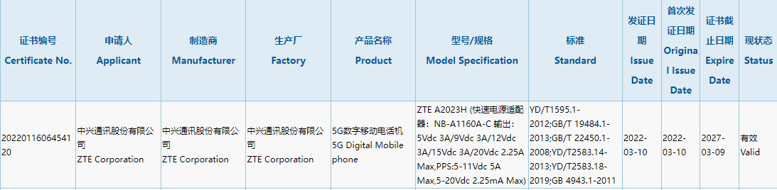 中兴新机通过 3C 认证，支持最高 55W 快充